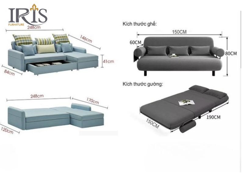 Bảng kích thước sofa phòng khách chuẩn 2025 9 Kích thước sofa giường đơn dài 1m8