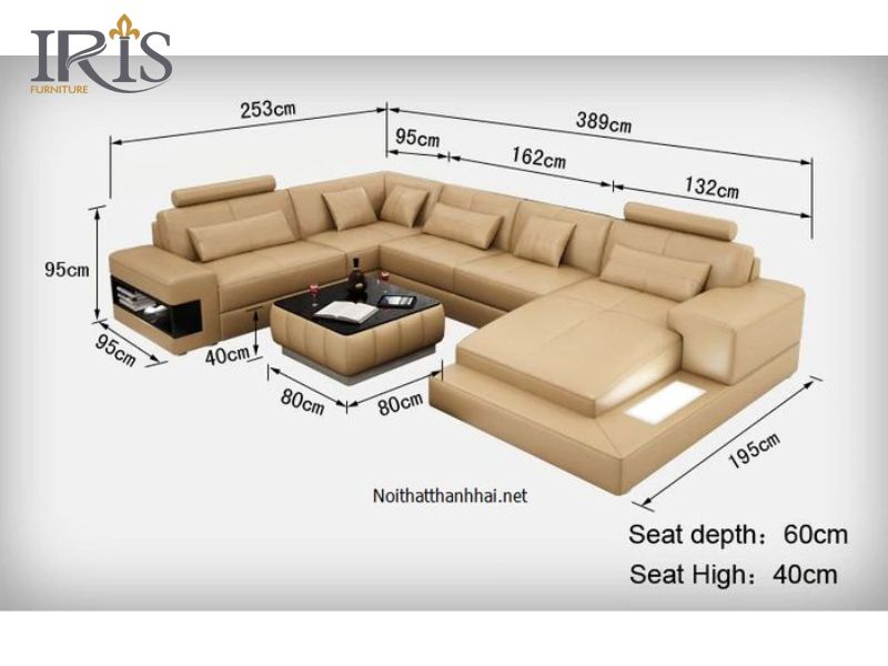 Bảng kích thước sofa phòng khách chuẩn 2025 8 Sofa chữ U có kích thước từ 3m - 4m