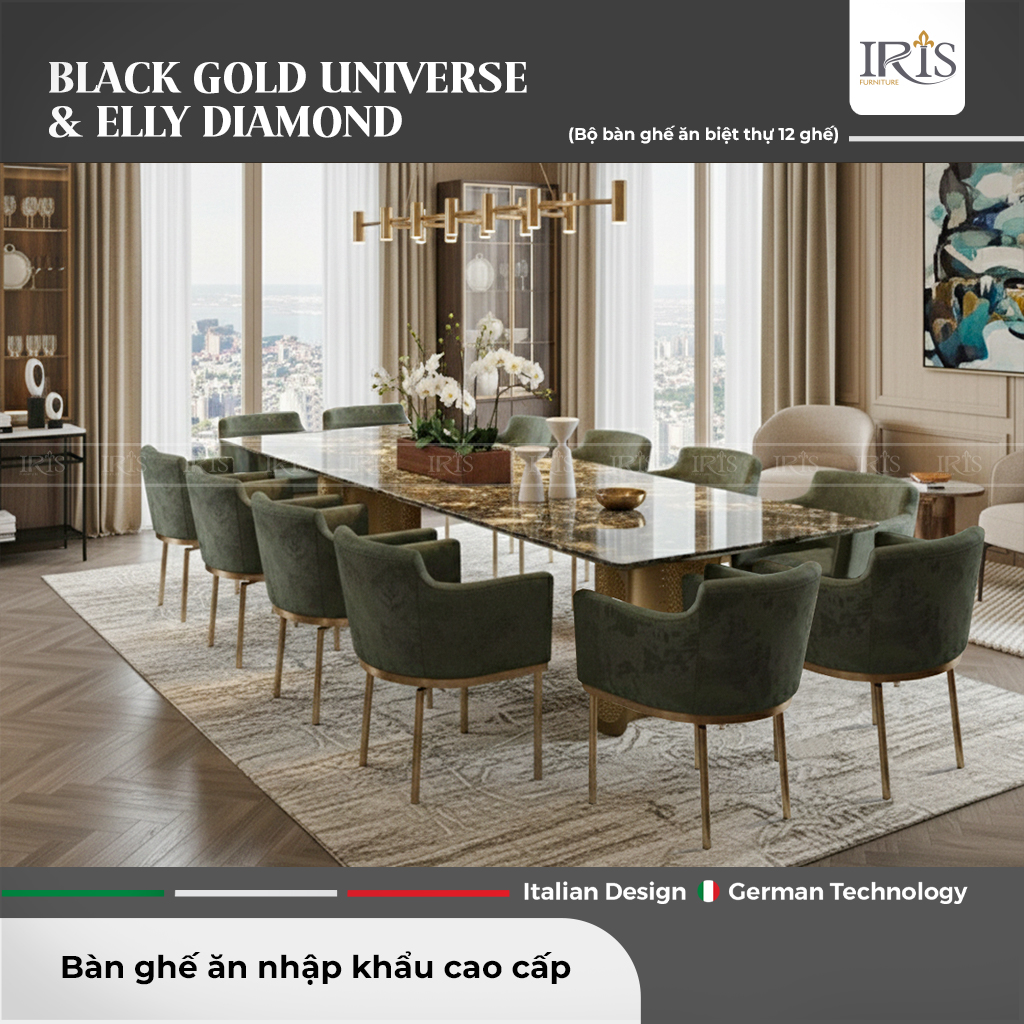 Bộ bàn ăn Black Gold Universe & Ghế Elly Diamond cao cấp