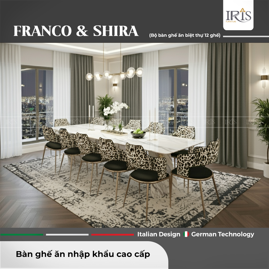 Bộ bàn ăn mặt đá tự nhiên Franco & ghế ăn Shira