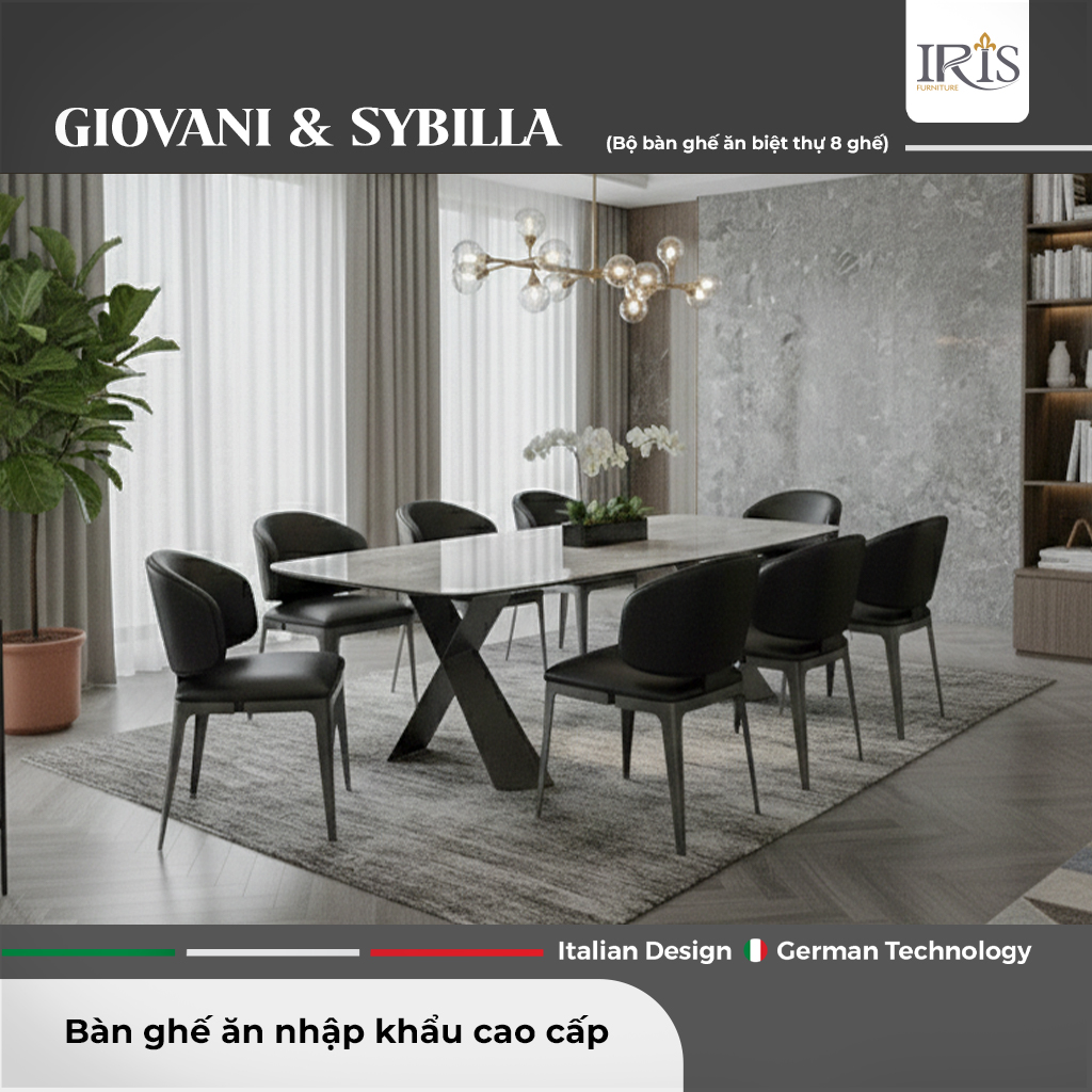 Bàn ăn mặt đá Giovani & ghế ăn Sybilla