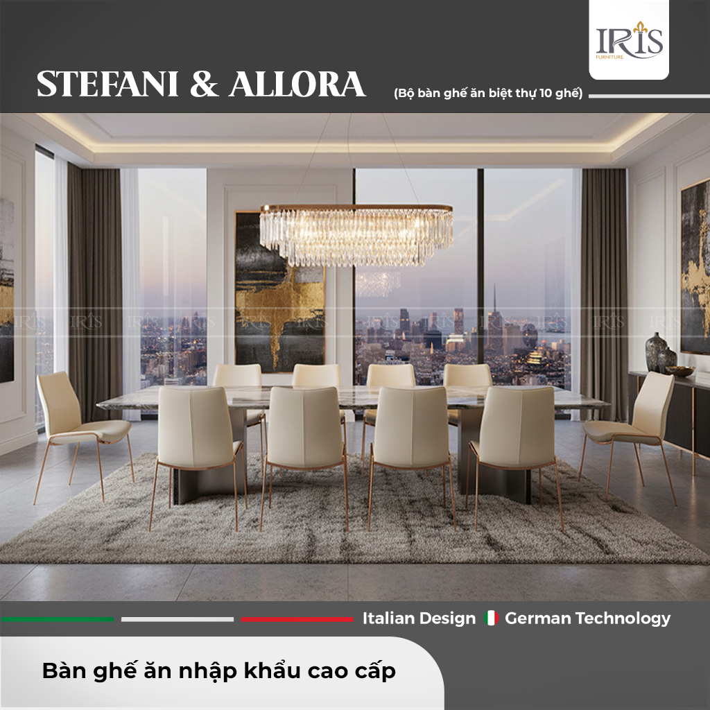 Bộ Bàn Ăn Tự Nhiên Stefani & Ghế Allora – Sang Trọng, Hiện Đại Chuẩn Ý
